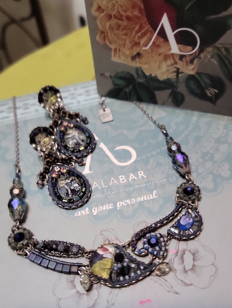 Ayala Bar Elegant Black Crystal Statement Necklace With Matching Earrings